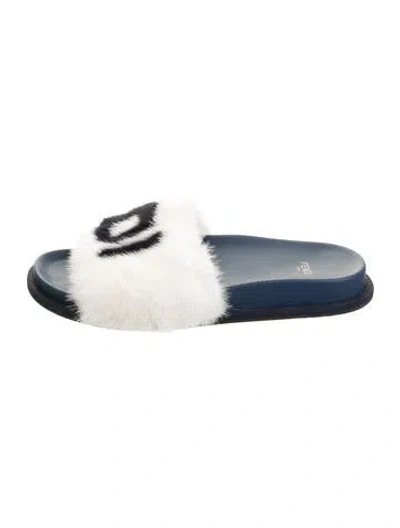 Pre-owned Fendi Fur Graphic Print Slides In White