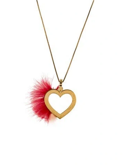 Pre-owned Fendi Fur Heart Pendant Necklace, 26.5" In Multi