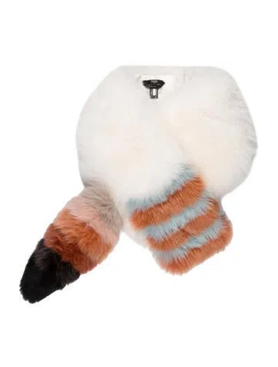 Pre-owned Fendi Fur Scarf In White
