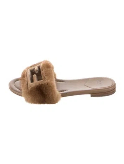 Pre-owned Fendi Fur Slides In Brown
