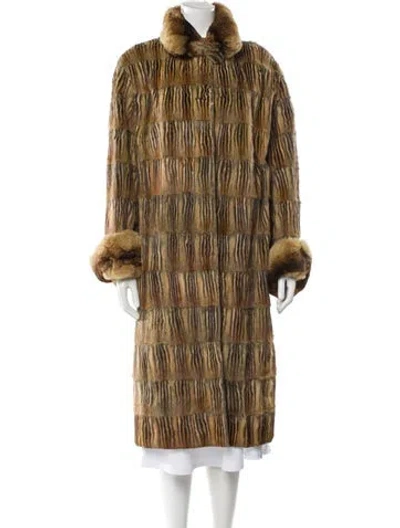 Pre-owned Fendi Fur Striped Fur Coat In Brown