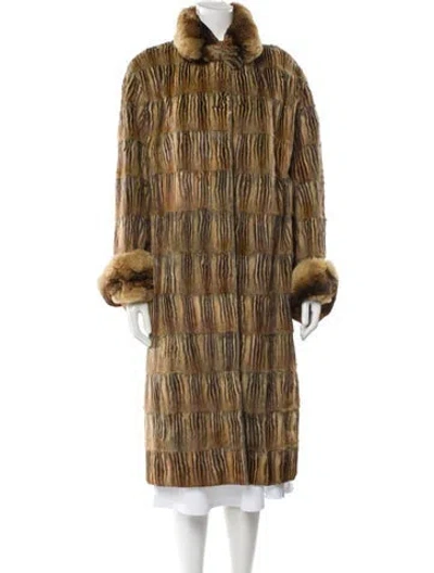 Pre-owned Fendi Fur Striped Fur Coat In Brown