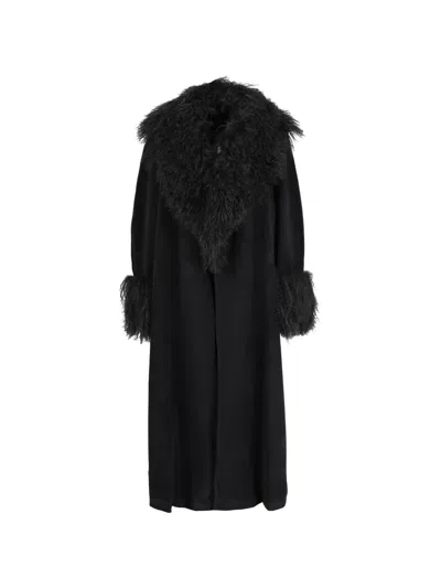 Pre-owned Fendi Fur-trim Wool Coat In Black