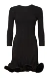 Fendi Fur-trimmed Ribbed-knit Wool Mini Dress In Black