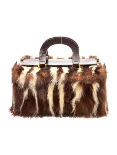 Pre-owned Fendi Fur Vintage Striped Skunk Fur Baguette In Brown