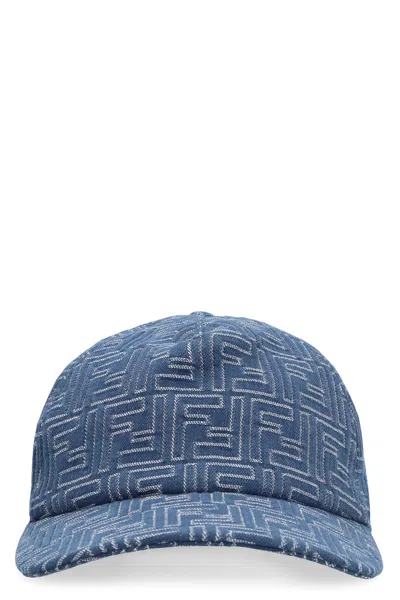 Fendi Fxq768 Ff Logo-embroidered Denim Baseball Cap In Blue