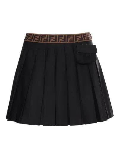 Fendi Kids' Gabardine Black Skirt