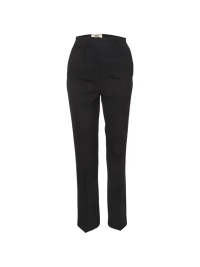 Pre-owned Fendi Gabardine High-waisted Trousers In Black