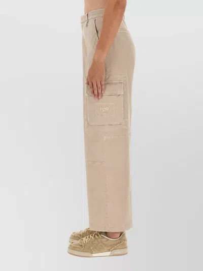 Fendi Gabardine Loose-fit Trousers In Neutral