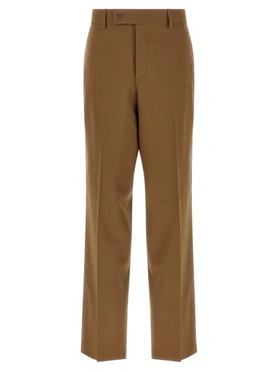 Fendi Men Beige Pants With Belt Loops And Ff Plaque On The Loop In Wool Woman In Brown