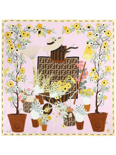 Fendi Women Silk Scarf With Gardening Print In Multi