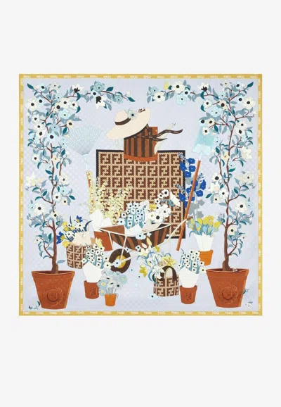 Fendi Gardening Silk Square Foulard In Multi