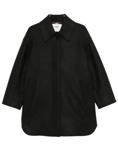 Fendi Gathered Waist Blouse With Shirt Collar - Size 38 In Gray