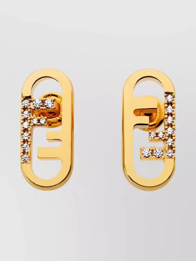 FENDI GEMSTONE STUD EARRINGS GOLD TONE FINISH