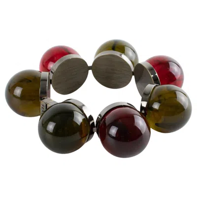 Pre-owned Fendi Geometric Bubble Acrylic Resin And Gunmetal Link Bracelet In Box In Gray