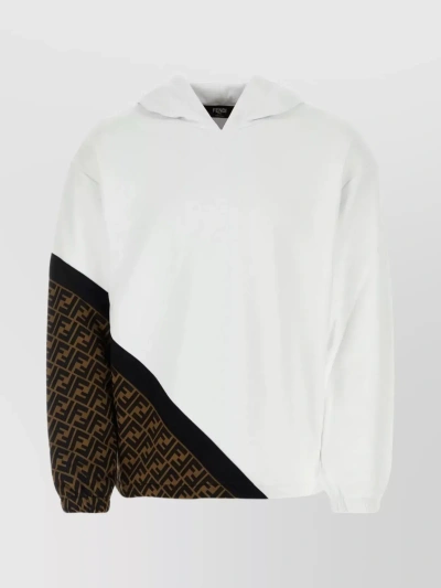 Fendi Geometric Colour-block Jersey Sweatshirt With Hood In White
