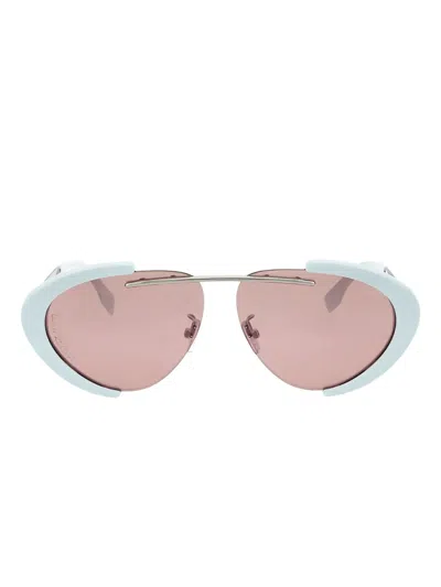 Fendi Geometric Half-rim Sunglasses In Green