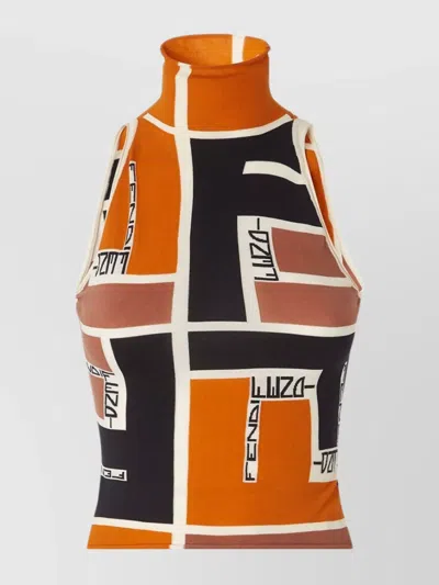 Fendi Women Printed Turtle-neck Top In Black
