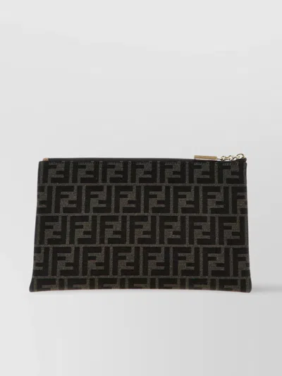 Fendi Geometric Pattern Medium Baguette Clutch In Brown