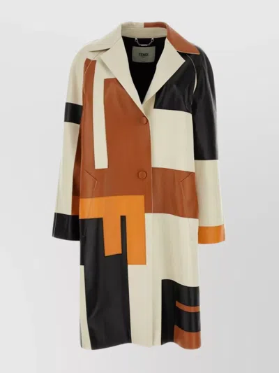 FENDI GEOMETRIC PATTERN NAPPA LEATHER OVERCOAT