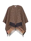 Fendi Geometric Patterned Square Poncho In Wool And Cashmere Blend In Brown