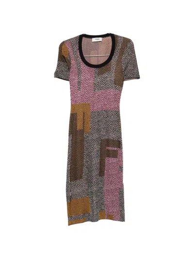 Fendi Geometric-print Midi Dress In Multi