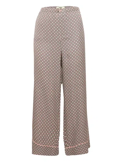 Pre-owned Fendi Geometric-print Silk Trousers In Pink
