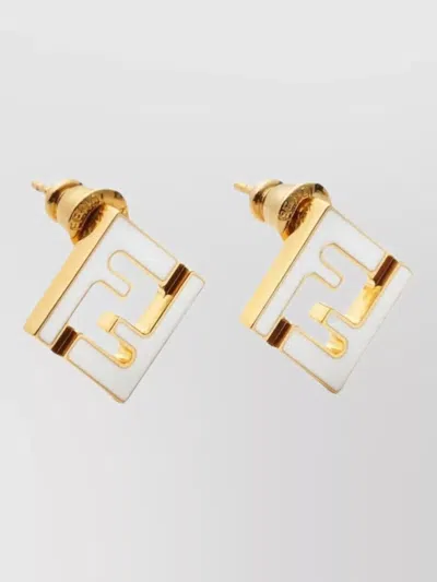 Fendi Geometric Two Tone Metal Detail Earrings In Gold