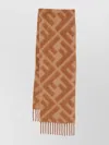 Fendi Geometric Wool Scarf Featuring Fringed Edges In Neutral