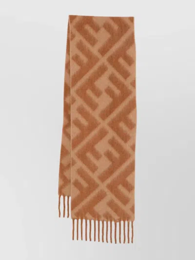 FENDI GEOMETRIC WOOL SCARF FEATURING FRINGED EDGES
