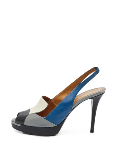 Pre-owned Fendi Geometric-panel Slingback Sandals In Gray