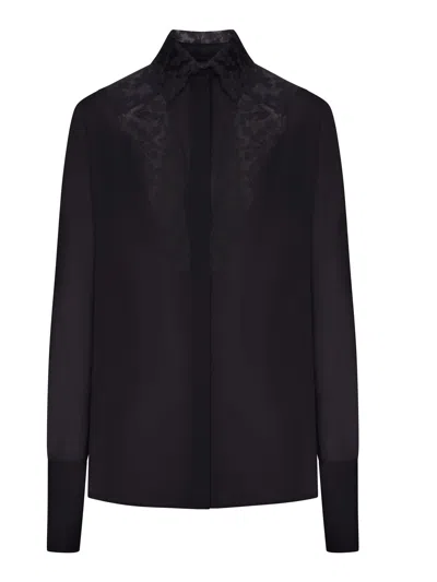 Fendi Georgette Shirt With Lace Inserts In Black