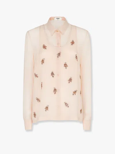 Fendi Georgette Top With Rhinestones And Sequins Embroidery In Multicolor