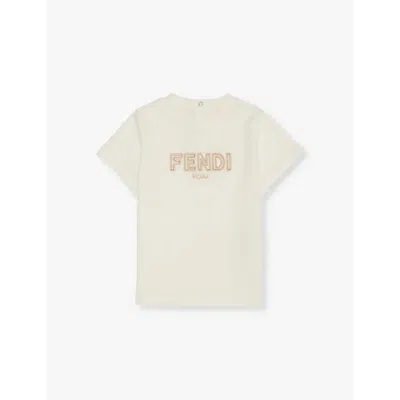 Fendi Babies' Logo-embroidered Cotton-jersey T-shirt 6-24 Months In Gesso+linen