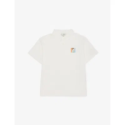 Fendi Kids' Gesso Logo-embroidered Cotton Polo Shirt 6-12+ In White
