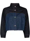 Fendi Two-tone Cropped Denim Jacket In Blue