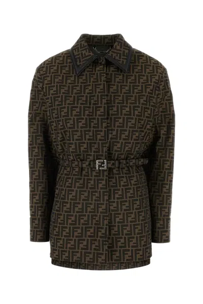 Fendi Embroidered Canvas Shirt In Brown