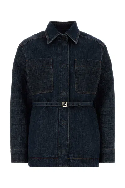Fendi Go-to Denim Shirt Jacket With Quilted Ff Motif Clothing In Blue