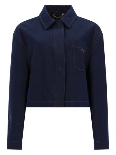 Fendi Giacca In Denim Con Logo Ricamato In Blue
