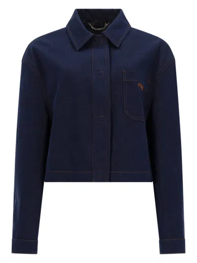 Fendi Giacca In Denim Con Logo Ricamato In Blue