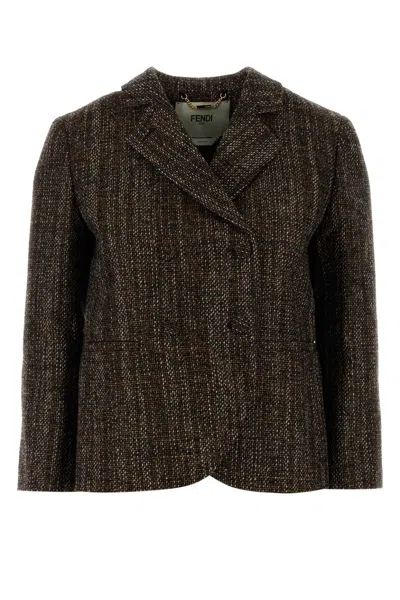 Fendi Giacca Tailoring Tweed In Brown