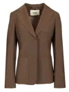 Fendi Tailored Waisted Blazer With Embroidered Logo In Brown