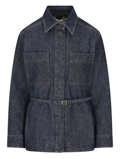 Fendi Go-to Denim Shirt Jacket With Quilted Ff Motif Clothing In Blue