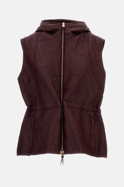 Fendi Gilet Quilted Nylon In Burgundy
