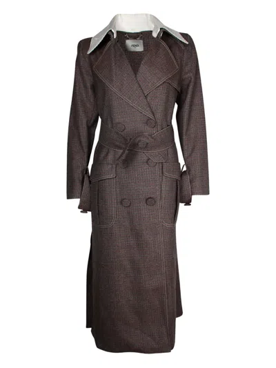 Pre-owned Fendi Gingham Trench Coat In Brown