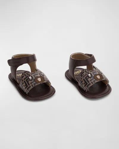 Fendi Brown Sandals For Baby Kids With Double Ff In Tabacco