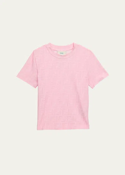 Fendi Kids' Girl's Ff Allover Pattern Short-sleeve Tee In F0qe5 Rosa Conf