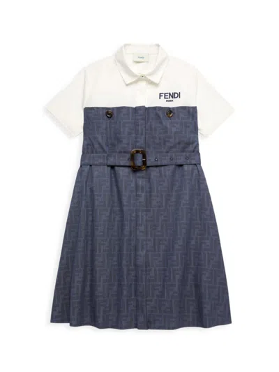 Fendi Kids' Girl's Ff Belted Shirtdress In Navy