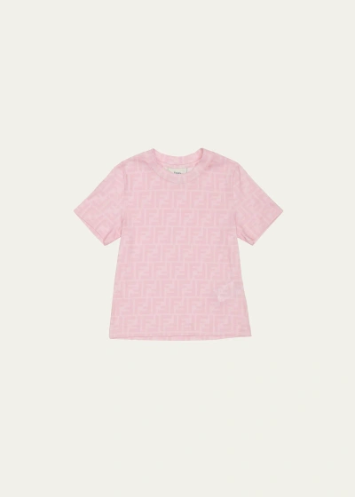 Fendi Kids' Girl's Ff-print Crew Short-sleeve Tee In F0qe5 Rosa Conf