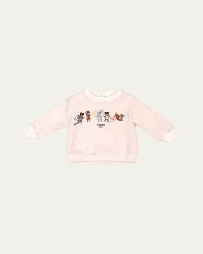 Fendi Kids' Girl's Graphic Logo-print Sweatshirt In F1qyc Rose Wtr
